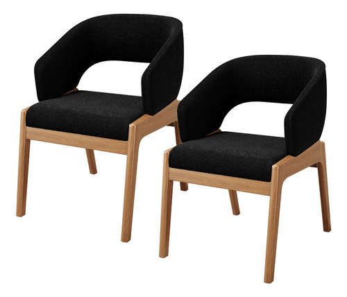 Kit 02 Cadeiras De Jantar E Estar Living Estofada Lince L02 Bouclê Preto