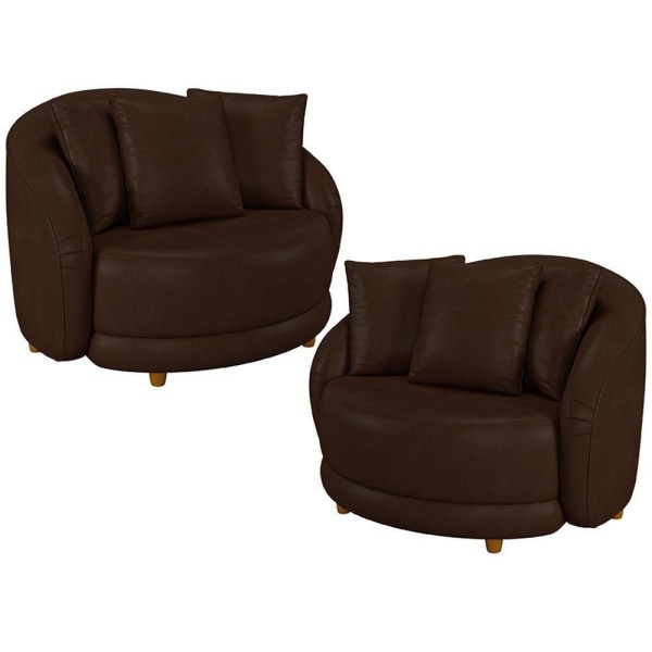 Kit 02 Poltronas Decorativa Sala De Estar Base Fixa De Madeira Witta M03 Corano Marrom