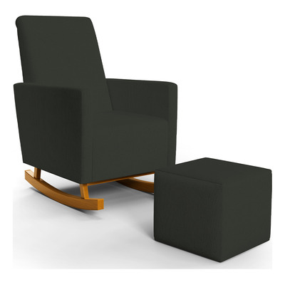 Encontraproduto.com.br - Poltrona De Amamentação Com Balanço E Puff Ravena W01 Linho Verde Musgo - Lyam Decor