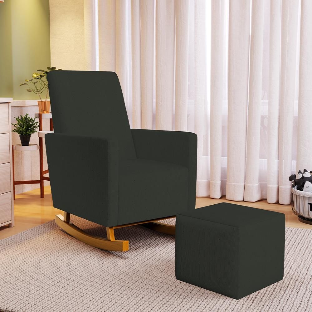 Encontraproduto.com.br - Poltrona De Amamentação Com Balanço E Puff Ravena W01 Linho Verde Musgo - Lyam Decor