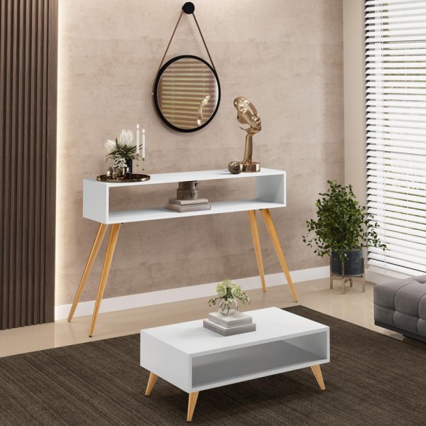 Encontraproduto.com.br - Kit Aparador Com Mesa De Centro Mônaco Pés Palito L03 Branco