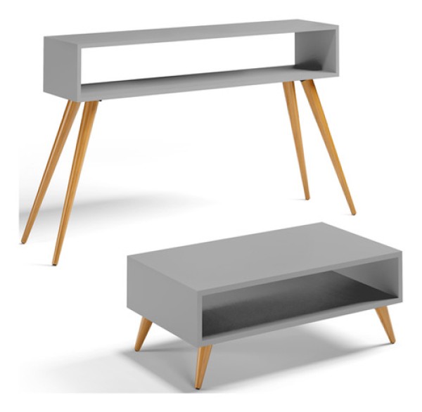 Encontraproduto.com.br - Kit Aparador Com Mesa De Centro Mônaco Pés Palito L03 Branco