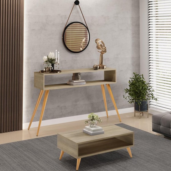 Encontraproduto.com.br - Kit Aparador Com Mesa De Centro Mônaco Pés Palito L03 Castanho