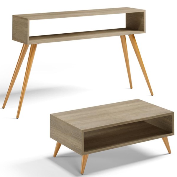 Encontraproduto.com.br - Kit Aparador Com Mesa De Centro Mônaco Pés Palito L03 Castanho