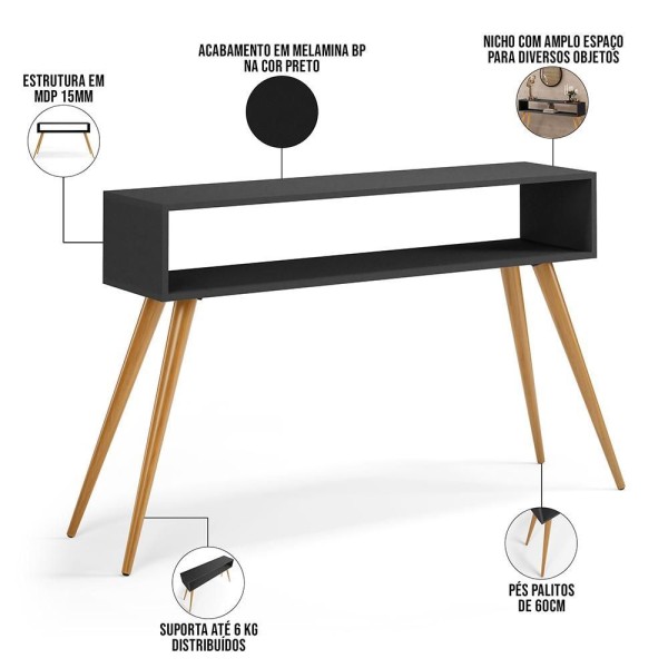 Encontraproduto.com.br - Kit Aparador Com Mesa De Centro Mônaco E Espelho Adnet 54cm Preto L03 Preto
