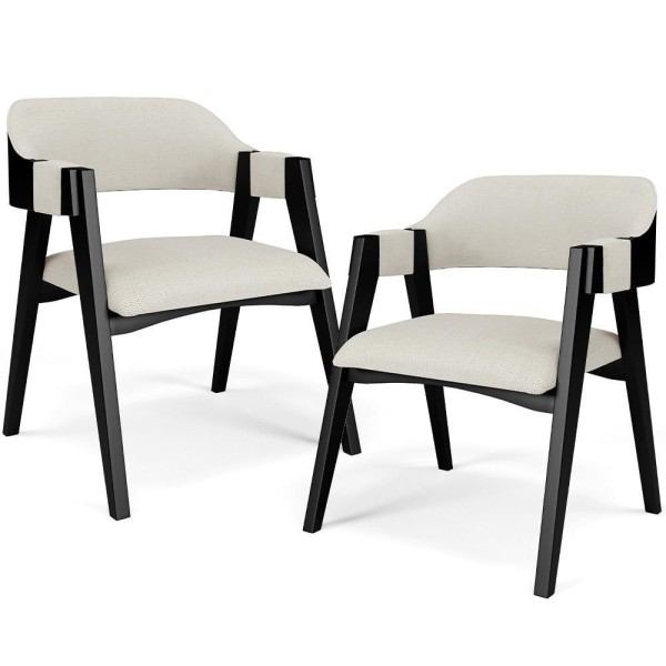 Kit 02 Cadeiras Para Sala De Jantar E Estar Living Estofada Suran L02 Preto Linho Champagne - Lyam