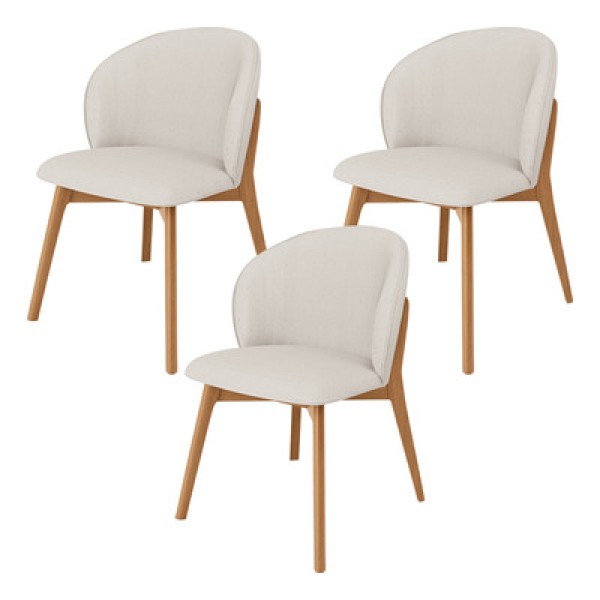 Cadeira De Jantar E Estar Living Estofada Mia L02 Bouclê Bege