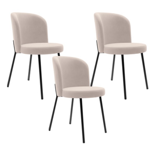 Encontraproduto.com.br - Kit 3 Cadeiras Sala de Jantar Estofada Gavi L02 Suede Bege - Lyam Decor