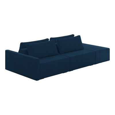 Sofá Ilha Modular Para Sala 232cm com Puff Dublin K01 Veludo Azul Marinho - Lyam Decor