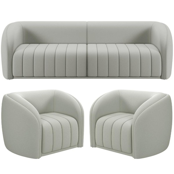 Encontraproduto.com.br - Kit Sofá 4 Lugares Para Sala 252cm com 02 Poltronas Lazio M03 Veludo Creme - Lyam Decor