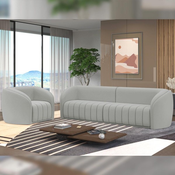 Encontraproduto.com.br - Kit Sofá 4 Lugares Para Sala 252cm com 02 Poltronas Lazio M03 Veludo Creme - Lyam Decor