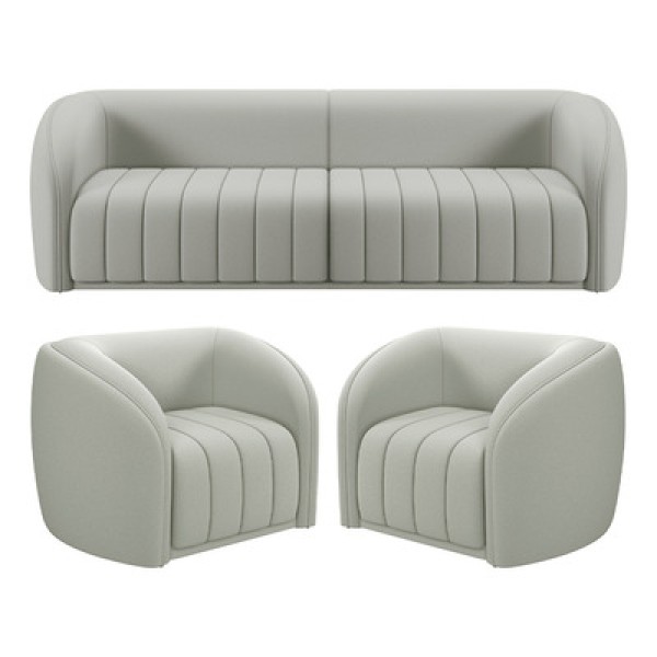 Encontraproduto.com.br - Kit Sofá 4 Lugares Para Sala 252cm com 02 Poltronas Lazio M03 Veludo Creme - Lyam Decor