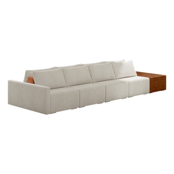 Encontraproduto.com.br - Sofá Ilha Modular Para Sala 432cm com Puff Dublin K01 Bouclê Creme Sintético Caramelo - Lyam Decor