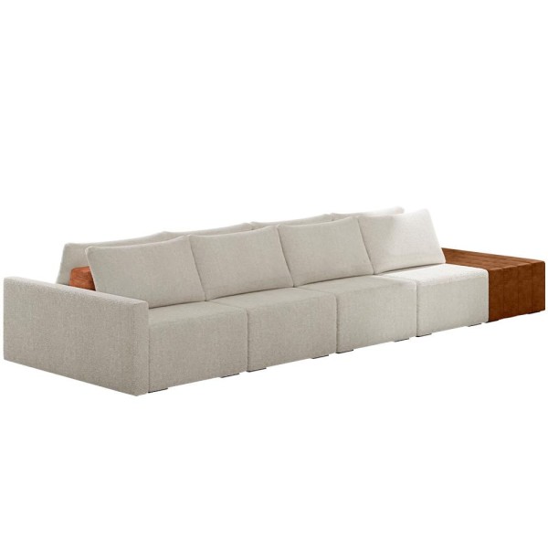 Encontraproduto.com.br - Sofá Ilha Modular Para Sala 432cm com Puff Dublin K01 Bouclê Creme Sintético Caramelo - Lyam Decor