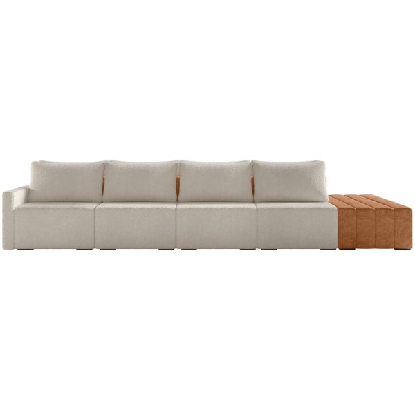 Encontraproduto.com.br - Sofá Ilha Modular Para Sala 432cm com Puff Dublin K01 Bouclê Creme Sintético Caramelo - Lyam Decor