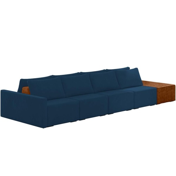 Encontraproduto.com.br - Sofá Ilha Modular Para Sala 432cm com Puff Dublin K01 Veludo Azul Sintético Caramelo - Lyam Decor