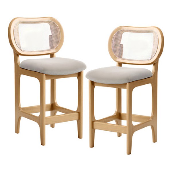 Kit 2 Banquetas Baixa Bar Cozinha Sala De Jantar Betta L02 Mel Tela Bouclê Creme - Lyam Decor
