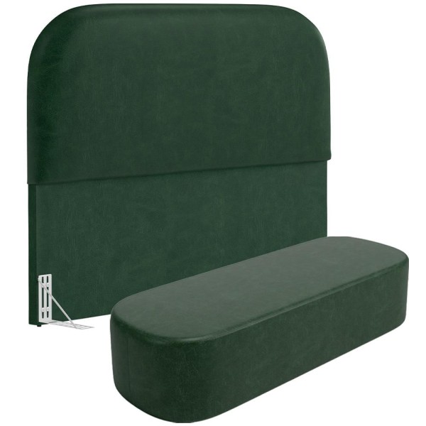 Cabeceira Cama Box King 195cm Lanna com Puff Recamier Doha W01 Couríssimo Verde - Lyam Decor