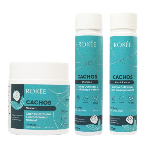 Encontraproduto.com.br - Kit Shampoo + Condicionador + Máscara Cachos Rokée
