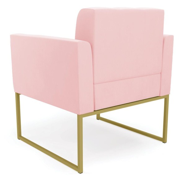 Encontraproduto.com.br - Kit 1 Sofá Namoradeira e 2 Poltronas Elisa Suede Rosa Bebê Base Metálica Industrial Dourado - D'Rossi