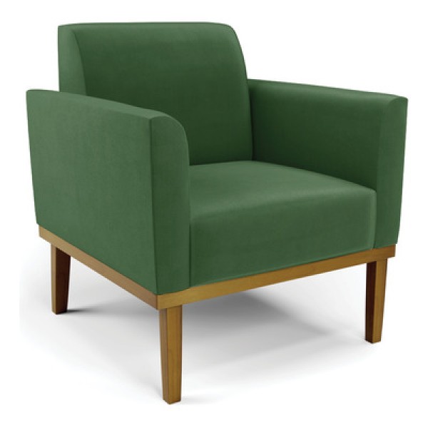 Poltrona Base de Madeira Fixa Castanho Marisa Suede Verde - D'Rossi
