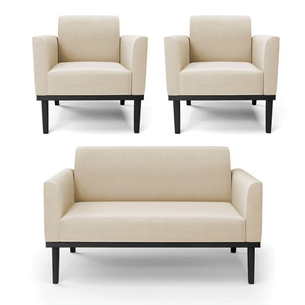 Encontraproduto.com.br - Sofá Namoradeira Com 2 Poltronas Base De Madeira Fixa Preto Marisa Suede D03 - D'Rossi Bege