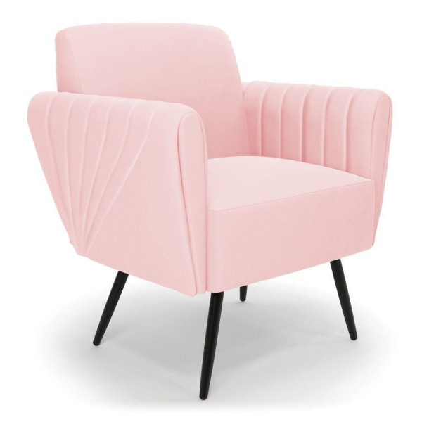 Poltrona Pés Palito De Ferro Bruna Suede - D'rossi Cor Rosa Bebê