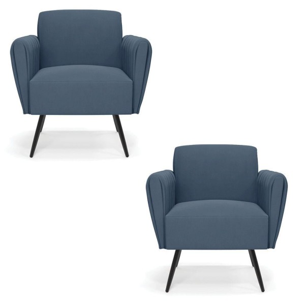 Kit 2 Poltronas Pés Palito De Ferro Bruna Suede - D'rossi Cor Azul Marinho