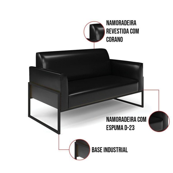 Encontraproduto.com.br - Sofá Namoradeira Com Poltrona Base Industrial Alta Preto Marisa Corano D03 - D'rossi Cor Preto