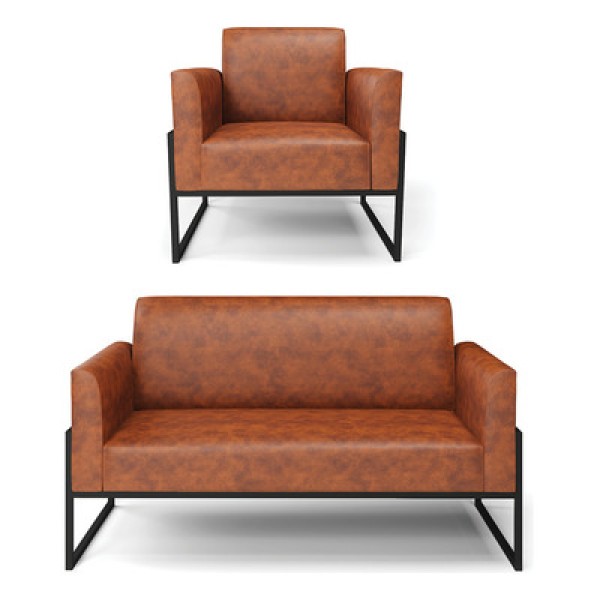Encontraproduto.com.br - Sofá Namoradeira Com Poltrona Base Industrial Alta Preto Marisa Corano D03 - D'rossi Cor Preto