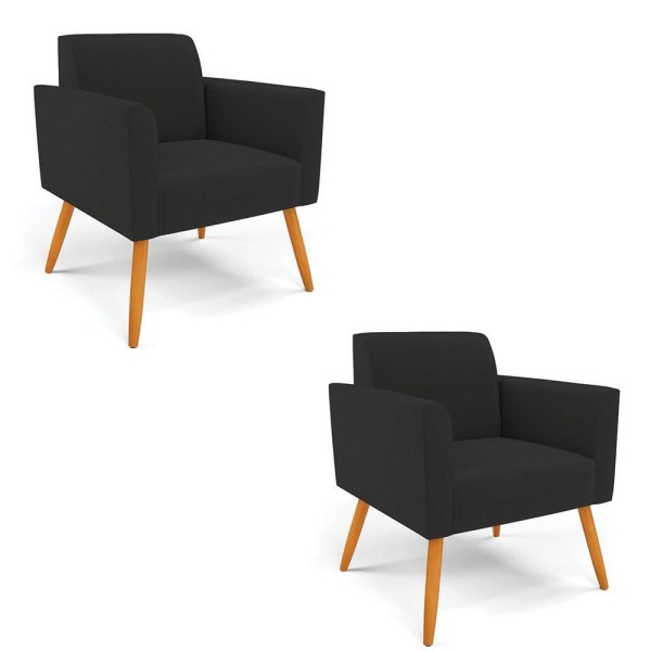 Kit 2 Poltronas Pés Palito Castanho Marisa Veludo D03 - D'rossi Cor Preto