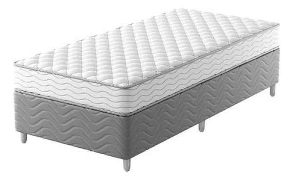 Encontraproduto.com.br - Cama Box com Colchão Solteirão Howie Espuma D28 (17x96x203) Branco e Cinza