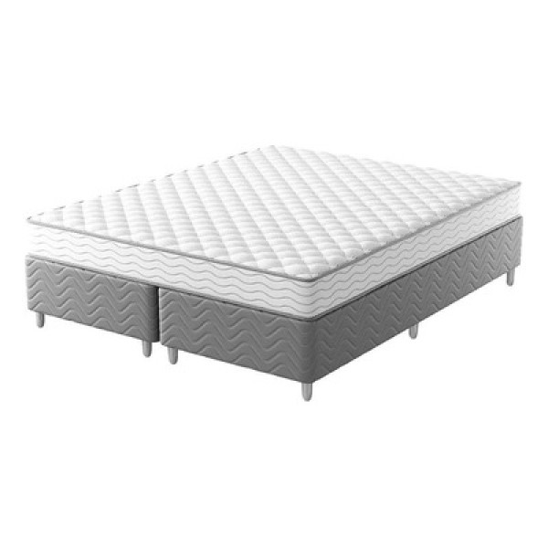 Encontraproduto.com.br - Cama Box com Colchão Queen Howie Espuma D33 (17x158x198) Branco e Cinza