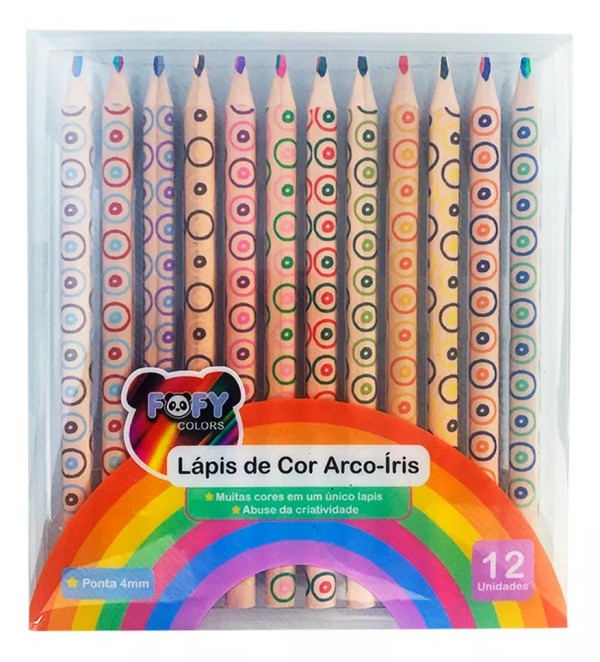 Encontraproduto.com.br - Lapis De Cor Multi Cores Arco-Íris 12 Unidades Fofy