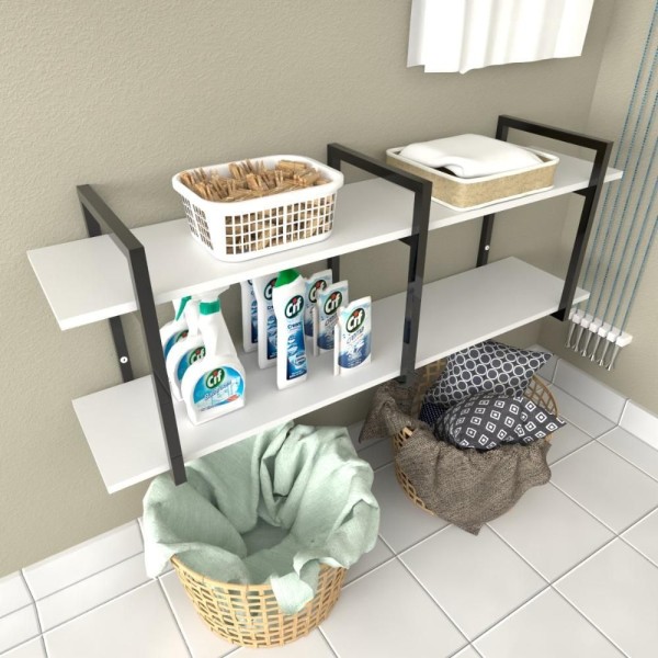 Encontraproduto.com.br - Prateleira Industrial Lavanderia Branco Area De Serviço Nicho Moderno Suspenso Madeira