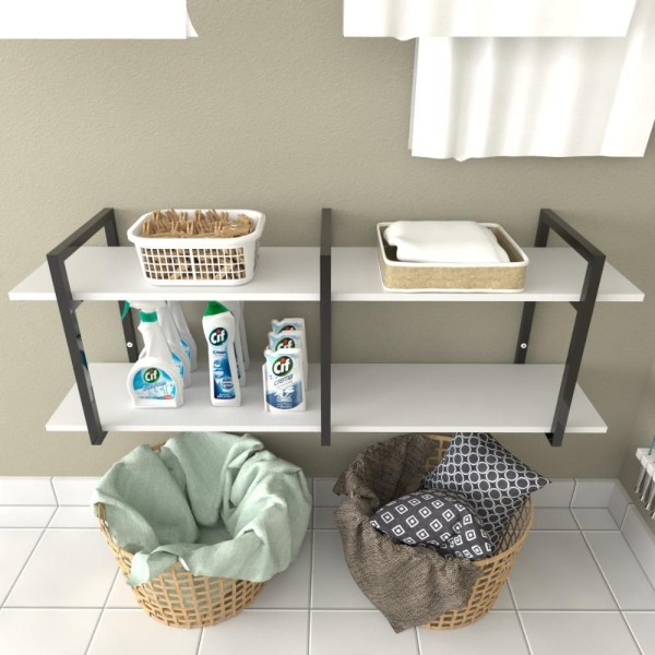Encontraproduto.com.br - Prateleira Industrial Lavanderia Branco Area De Serviço Nicho Moderno Suspenso Madeira