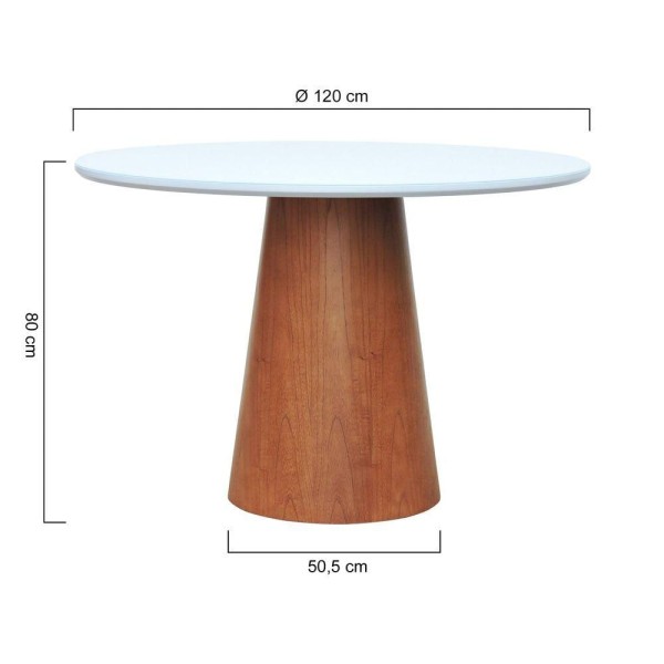 Encontraproduto.com.br - Mesa De Jantar Tampo Em Vidro Base Cone Laminado Cinamomo Amêndoa Tampo ø120 Branco-vidro Branco
