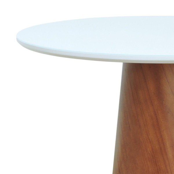 Encontraproduto.com.br - Mesa De Jantar Tampo Em Vidro Base Cone Laminado Cinamomo Amêndoa Tampo ø120 Branco-vidro Branco