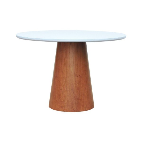 Encontraproduto.com.br - Mesa De Jantar Tampo Em Vidro Base Cone Laminado Cinamomo Amêndoa Tampo ø120 Branco-vidro Branco