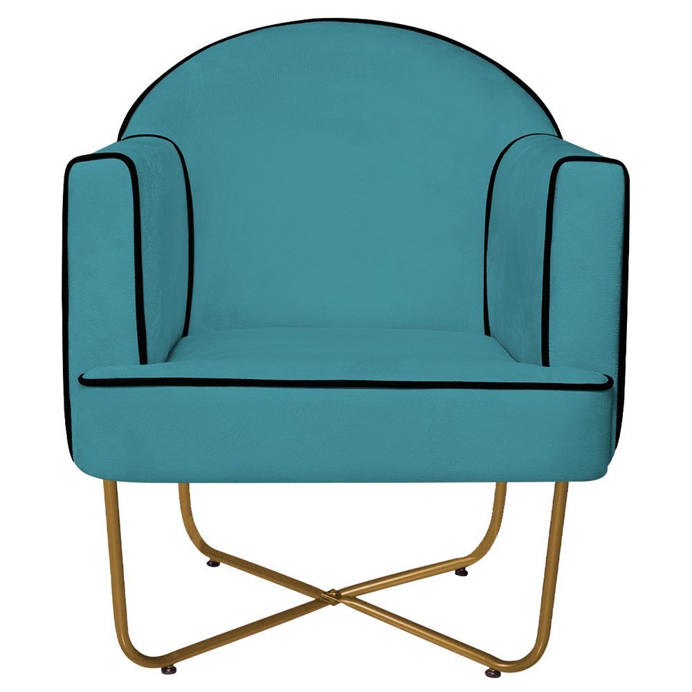 Encontraproduto.com.br - Kit 02 Poltronas Athena Base X Dourada Suede Cor Azul Turquesa
