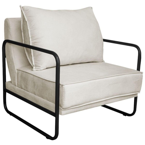 Poltrona Decorativa Sevilha Base De Ferro Preta Linho Cor Bege