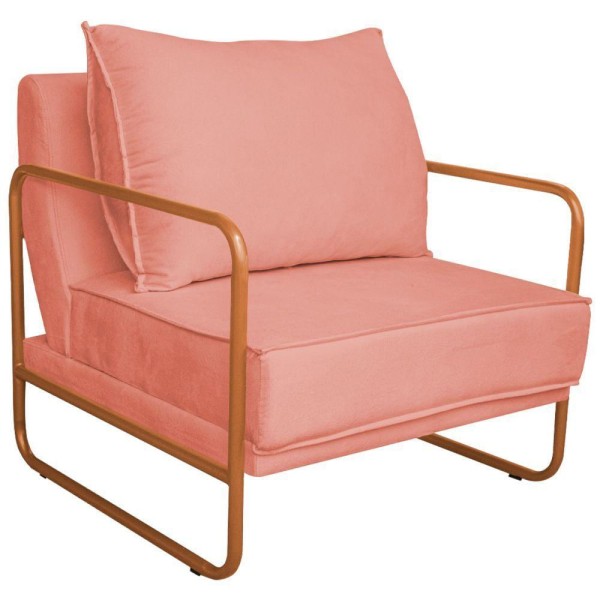 Poltrona Decorativa Sevilha Base De Ferro Bronze Suede Cor Coral