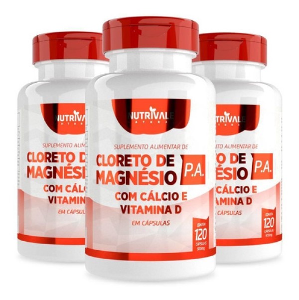 Encontraproduto.com.br - Kit 3x Cloreto Magnésio P.a. Cálcio E Vitamina D 120