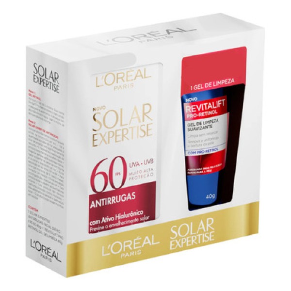 Kit Loreal Protetor Solar Facial Expertise Antirrugas Fps60 40g Grátis Gel De Limpeza Revitalift Suavizante 40g