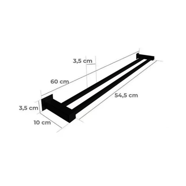 Encontraproduto.com.br - Porta Toalha Quadrato Black Duplo 60cm - Levo