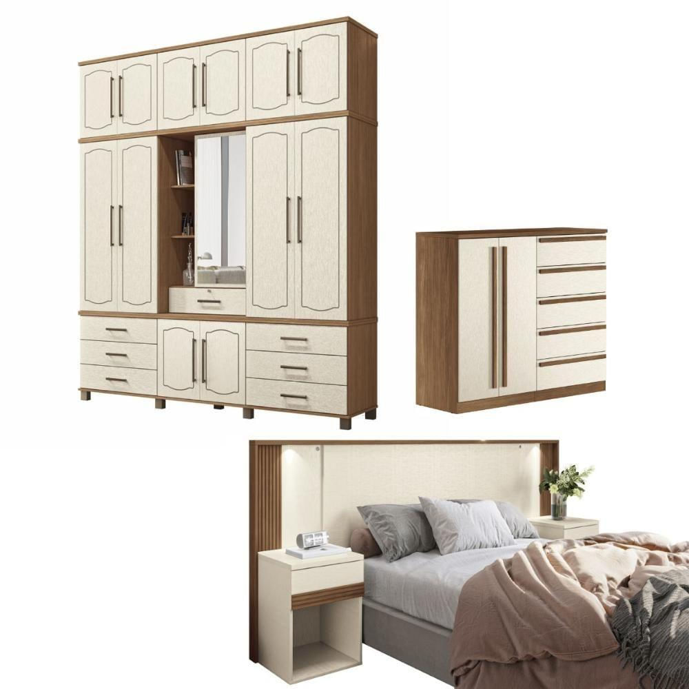 Encontraproduto.com.br - Conjunto Quarto Completo Roma Jatoba Areia