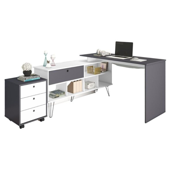 Encontraproduto.com.br - Gaveteiro E Mesa Para Escritório Tiburgo Branco Grafito