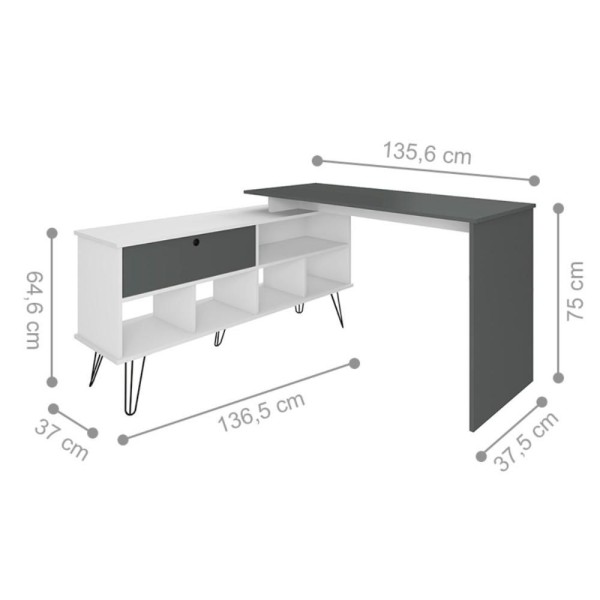 Encontraproduto.com.br - Gaveteiro E Mesa Para Escritório Tiburgo Branco Grafito