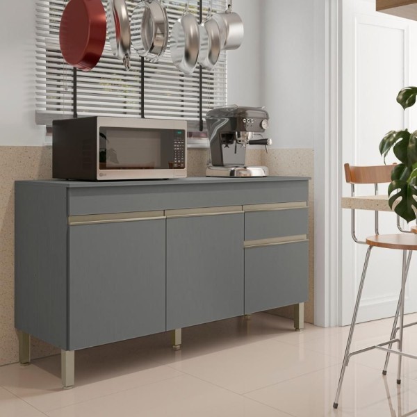 Encontraproduto.com.br - Balcão de Cozinha com Tampo e 3 Portas Durham Gris