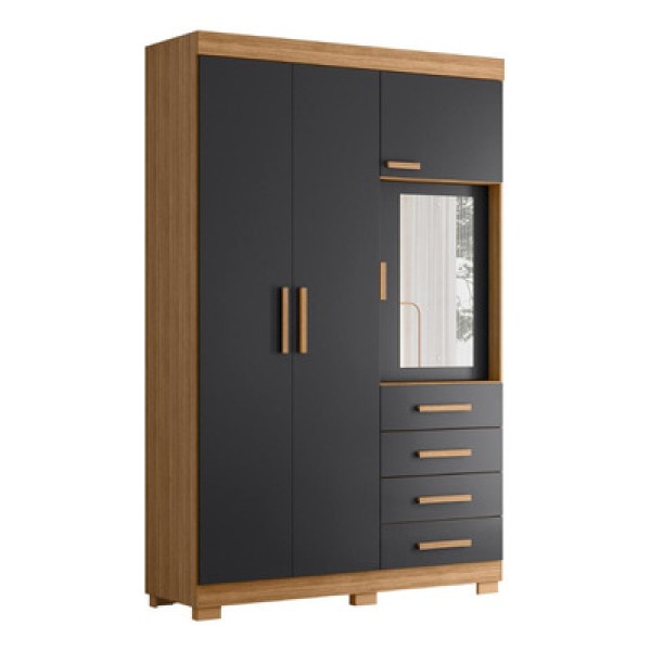 Encontraproduto.com.br - Roupeiro 4 Portas Com Espelho Lapa Nature Titanium